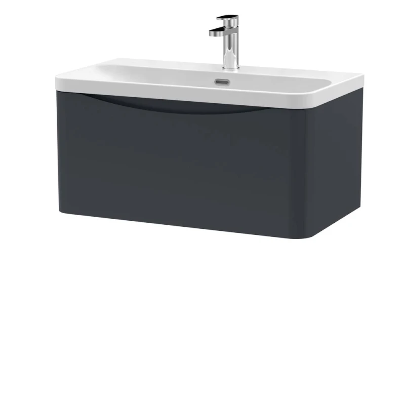 Image of Balterley Arch Modern Bathroom Wall Hung 1 Drawer Vanity Unit & Ceramic Basin, Dark Grey, 800mm