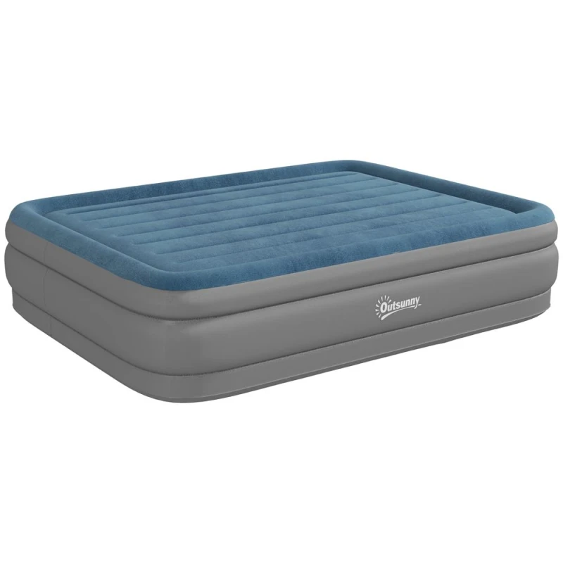 Image of Outsunny Restful Sleep Anywhere: Outsunny Queen Inflatable Mattress+Electric Pump, 203x152x46cm
