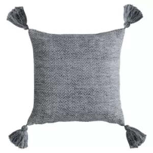 Image of Gallery Direct Herringbone PET Tassel Cushion / Ochre