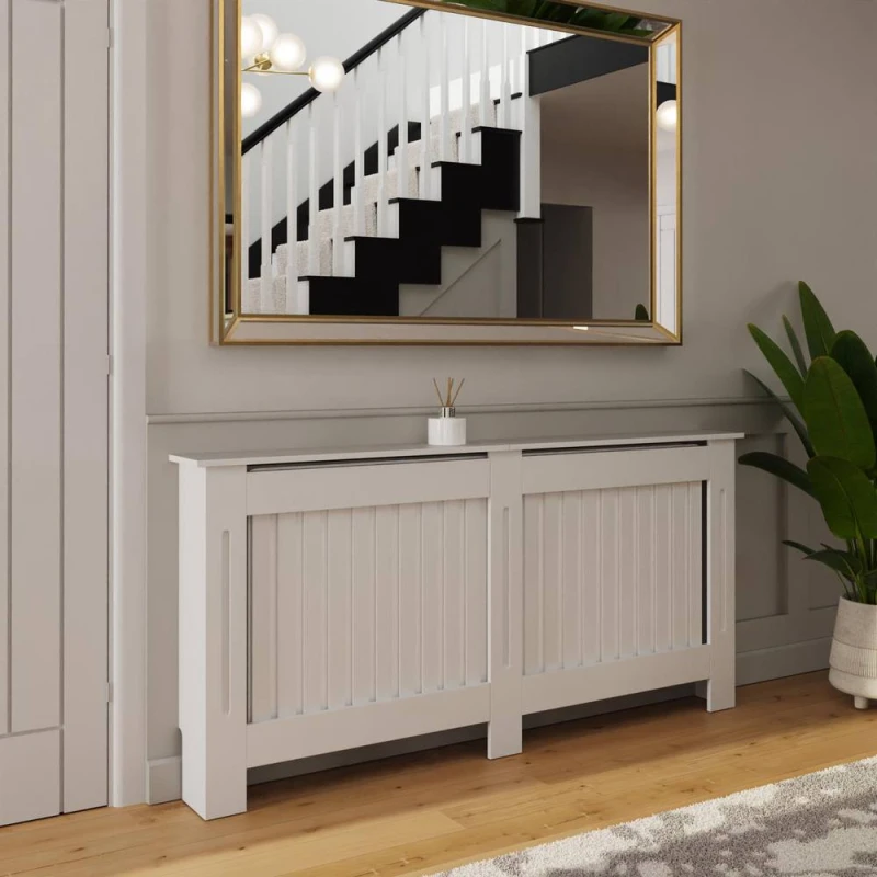 Image of FWStyle Vertical Slat X-Large White Radiator Cover (H) 82.3 (W) 172cm (D) 19cm White Unisex