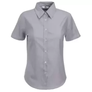 Image of Fruit Of The Loom Ladies Lady-Fit Short Sleeve Oxford Shirt (L) (Oxford Grey)