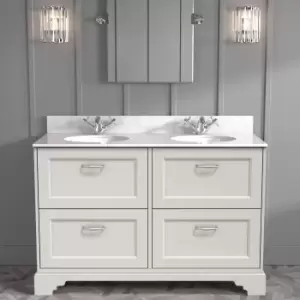 Image of 1200mm White Freestanding Marble Top Double Vanity Unit with Basin - Ashbourne