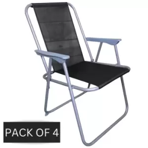 Image of 4 x Foldable Garden Chairs Fixed position garden chairs with grey frame and Black fabric