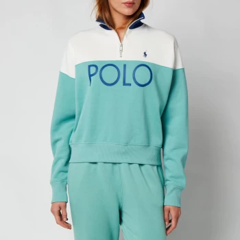 Image of Polo Ralph Lauren Womens Quarter Zip Sweatshirt - Deckwash White/Tiki Green - S