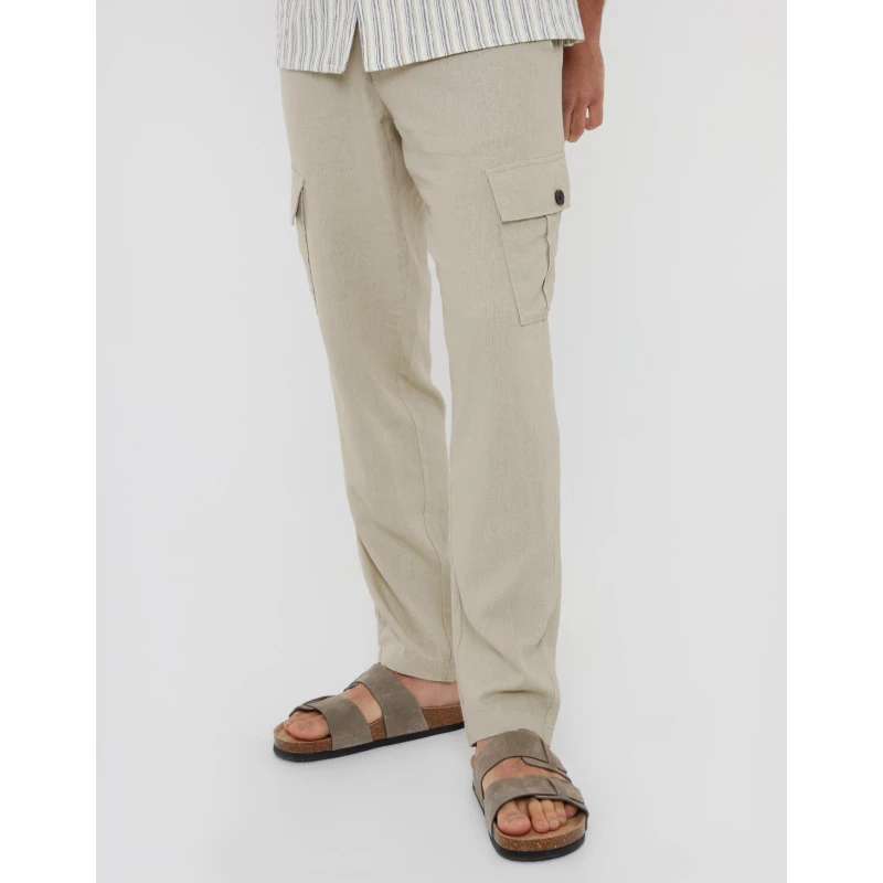 Image of Threadbare Mens Linen Cargo Trousers Stone male 30W R