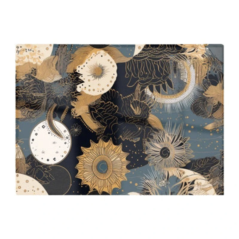 Image of Warren Reed Designer Abstract Blue Gold Moon Sun Glass Chopping Board