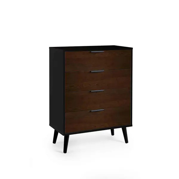Image of Julian Bowen Alba 4 Drawer Wide Chest - Soft Close - Walnut/Black ALB012