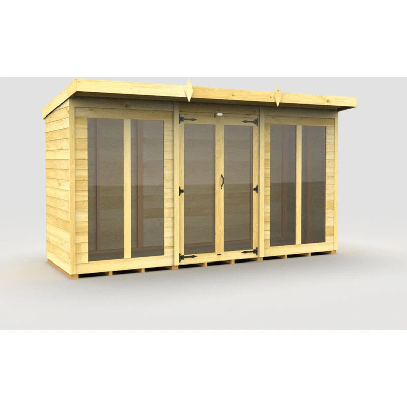 Image of Flat Pack Sheds DIY Sheds 12 x 4 Pent Summer House (Full Height Window), Brown 12X4PFHWSHFF