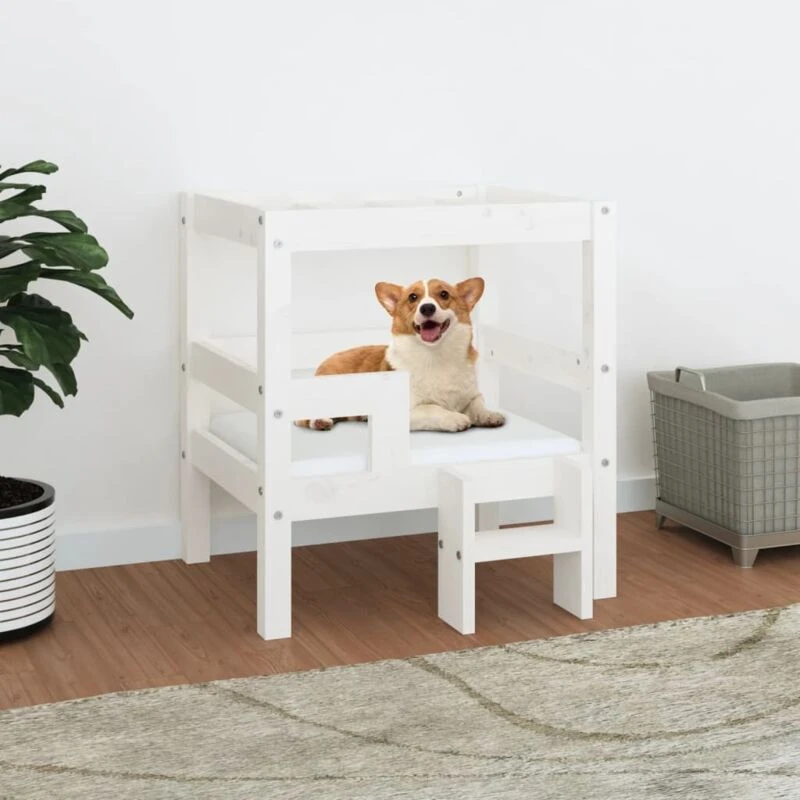 Image of VIDAXL Dog Bed White 55.5x53.5x60cm Solid Wood Pine Vidaxl 822368
