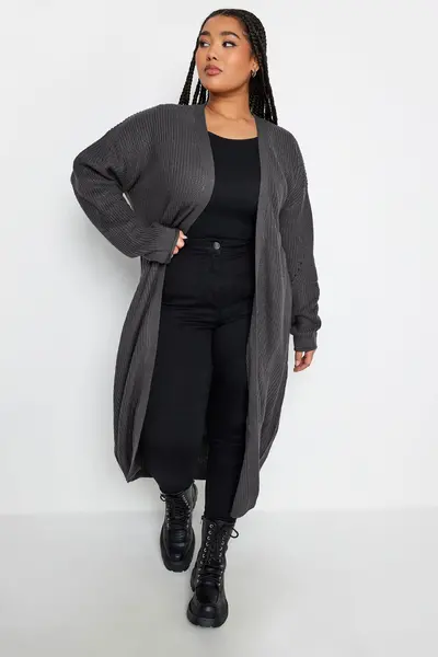 Image of Yours Knitted Maxi Cardigan Dark Grey