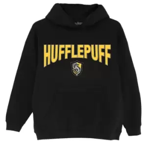 Image of Harry Potter Girls Hufflepuff Shield Hoodie (7-8 Years) (Black)