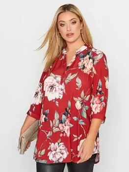 Image of Yours Grandad Collar Half Placket Blouse - Multi, Green, Size 26-28, Women