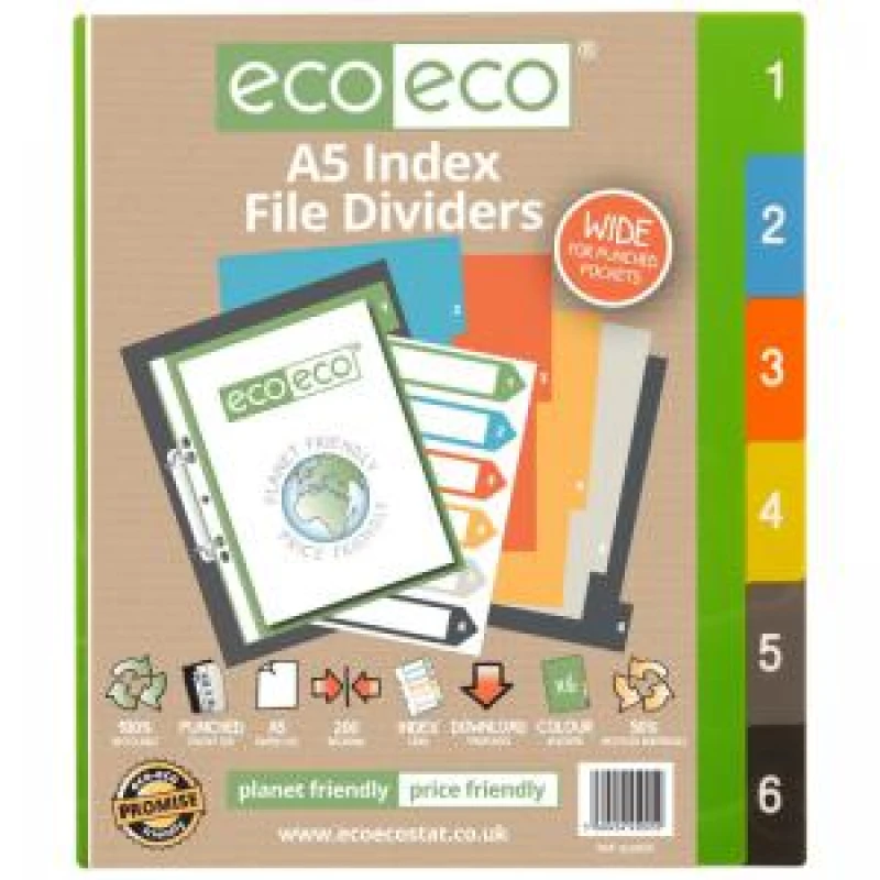Image of Eco Eco Multicolour 50% Recycled Wide Index Dividers A5 1-6 eco025-S