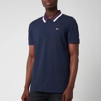 Image of Tommy Jeans Mens Classic Tipped Stretch Polo Shirt - Twilight Navy - M