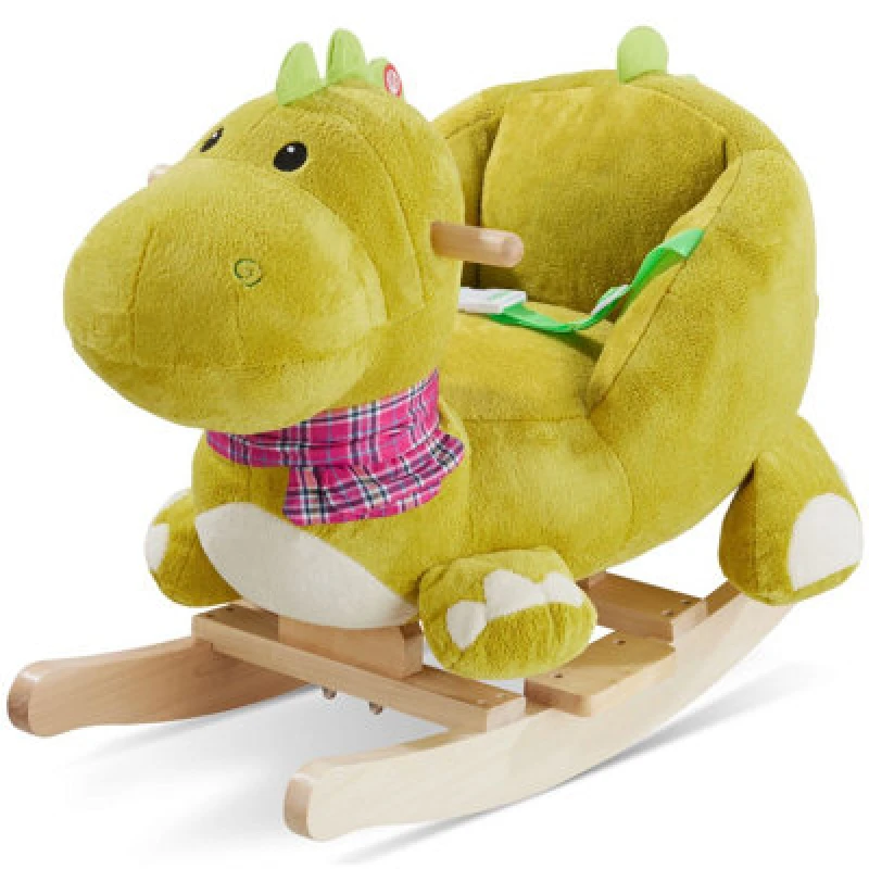 Image of Tectake Rocking Horse Dinosaur - Wooden Rocking Horse With Plush Cover, From 12 Months - 50 Centimetre - Green