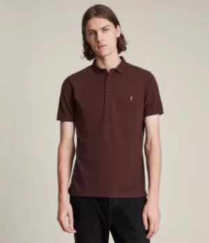 Image of AllSaints Mens Reform Short Sleeve Polo Shirt, Charred RED, Size: S