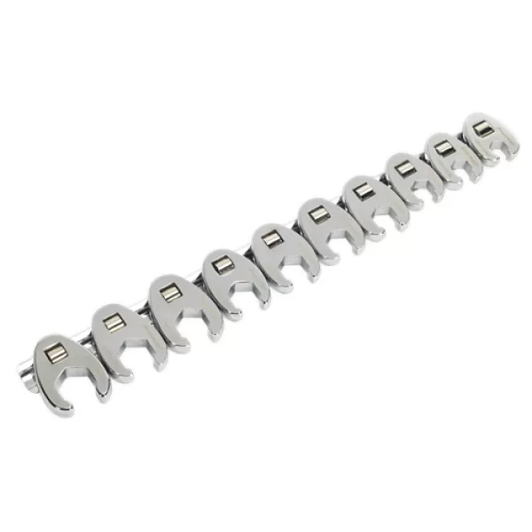 Image of Genuine SEALEY AK598 Crow's Foot Spanner Set 10pc 3/8Sq Drive - Metric