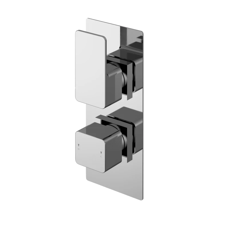 Image of Balterley Square Concealed Thermostatic Twin Shower Valve 1 Outlet Chrome Silver