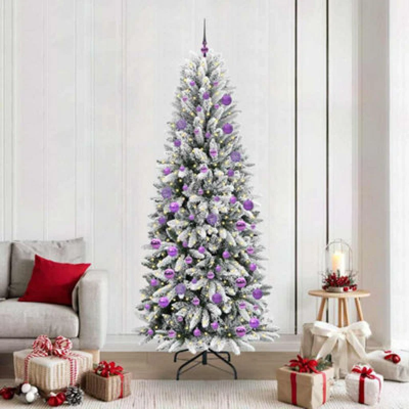 Image of vidaXL Artificial Christmas Tree with 300 LEDs, Lilac Balls White 78 x 78 x 210 cm, White 3396063