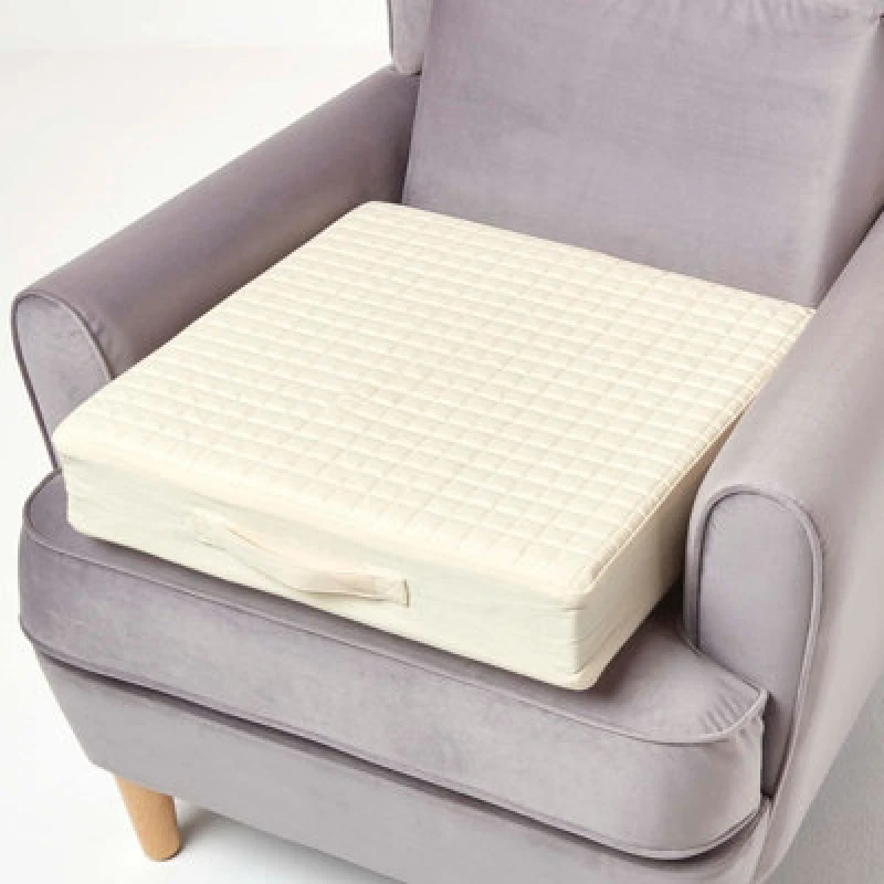 Image of Homescapes Cotton Orthopaedic Foam Armchair Booster Cushion Cream