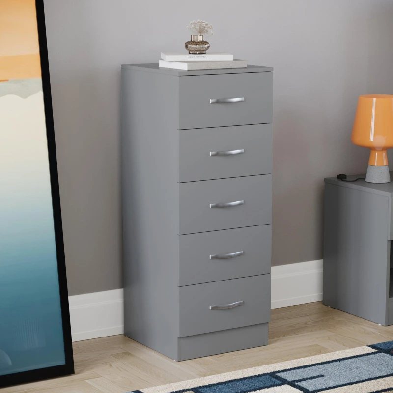 Image of Lassic Vida Designs Riano 5 Drawer Narrow Chest Grey unisex 5 Drawer
