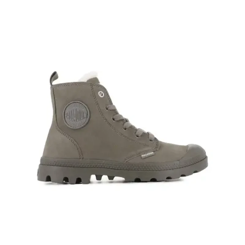 Image of Palladium Pampa Hi Zip High Top Trainers in Leather with Faux Fur Lining grey Women 37 (4);38 (5);39 (5.5 to 6);41 (7)