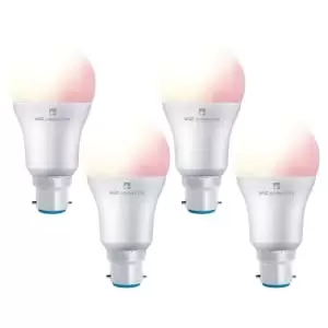 Image of 4lite WiZ Connected LED SMART B22 Light Bulbs - White & Colour - Pack of 4
