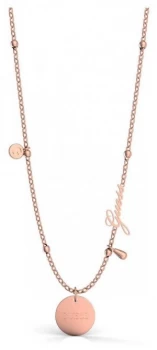 Image of Guess Womens Peony Art 16-18 Rose Gold Coin Necklace Jewellery