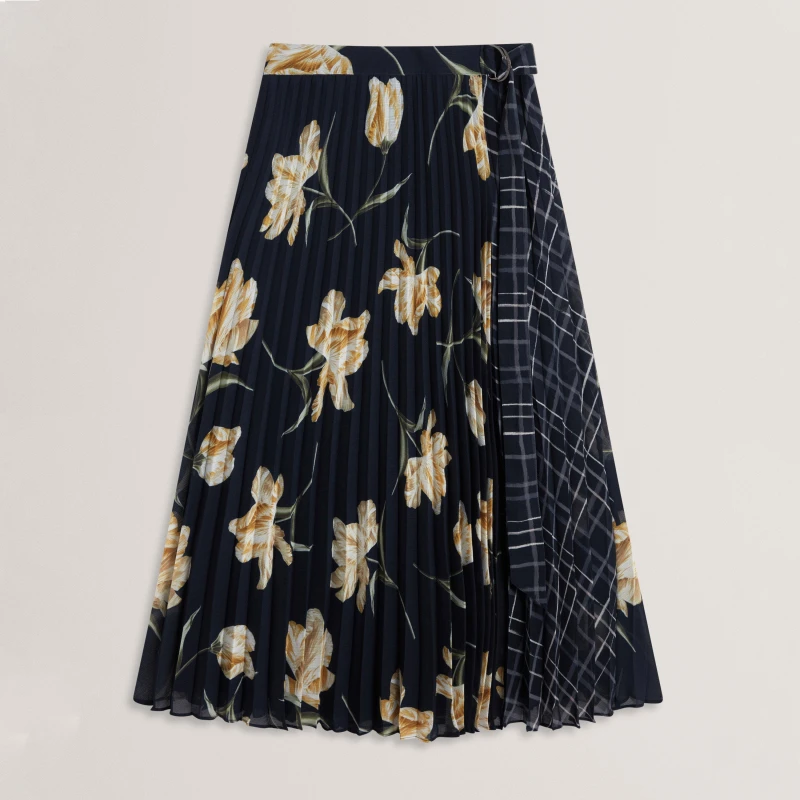 Image of Ted Baker Womens Print Midi Skirt Navy female 8 (XS)