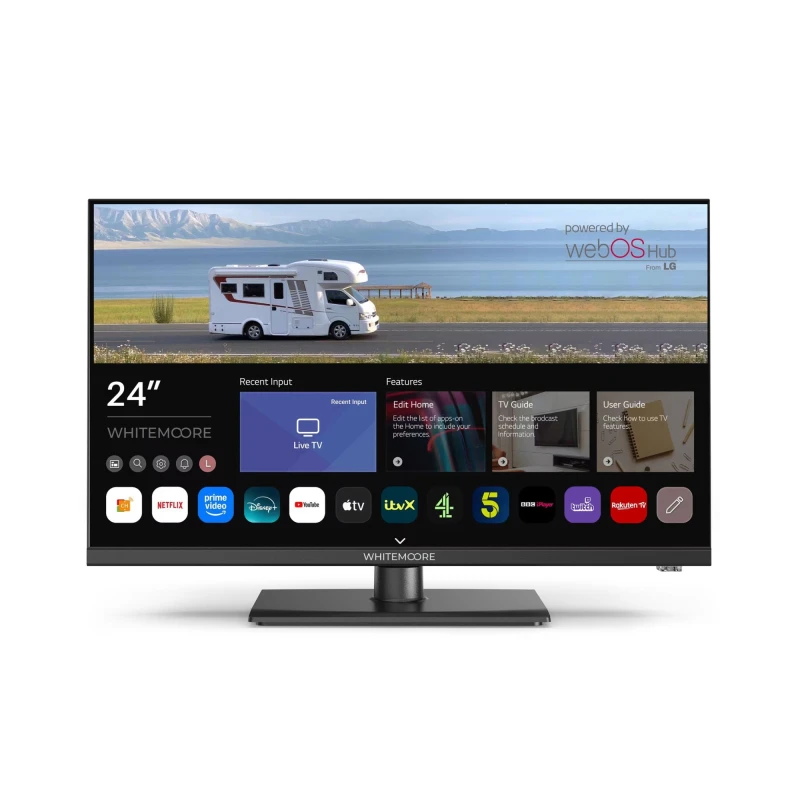 Image of Whitemoore 24” 12V/24V Smart TV – Full HD, Frameless, WebOS, WiFi, Bluetooth, Freeview, Saorview, Netflix, Prime, Airplay, HDMI/USB, for C
