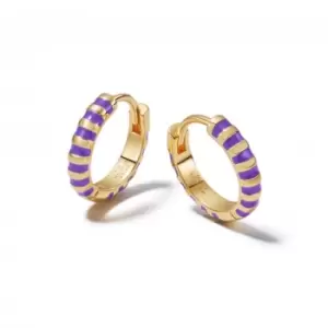 Image of Purple Fine Stripe Huggie Hoop 18ct Gold Plated Earrings EE12_GP
