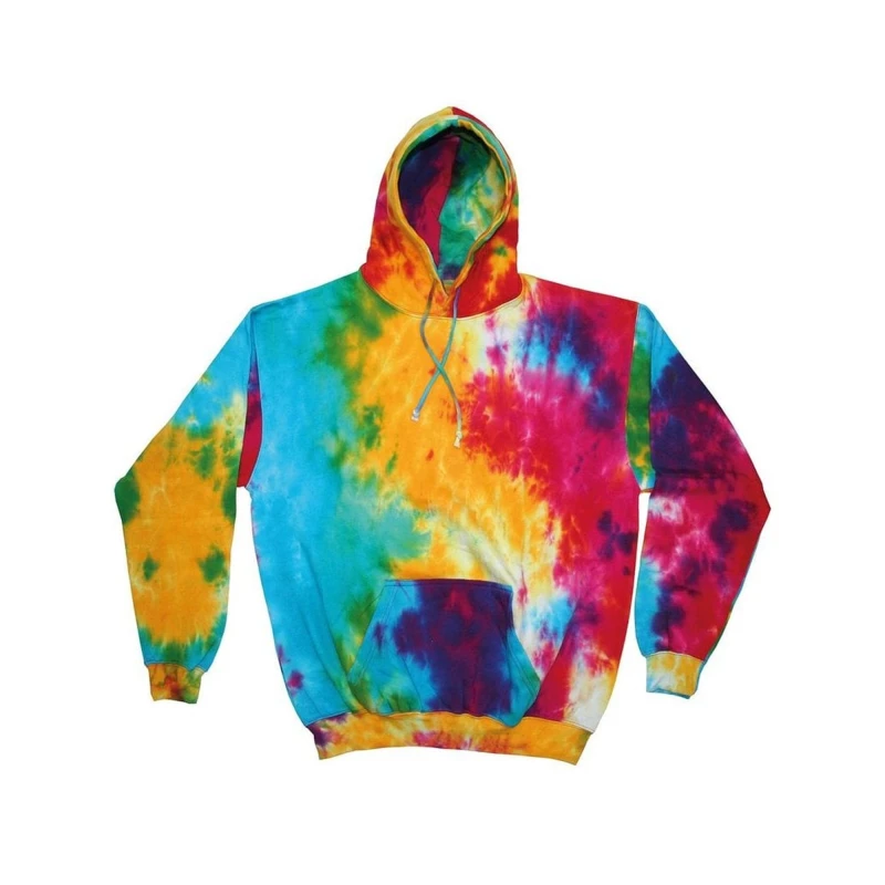 Image of Colortone Mens Rainbow Tie Dye Pullover Hoodie Size: Small Multicolor Male S