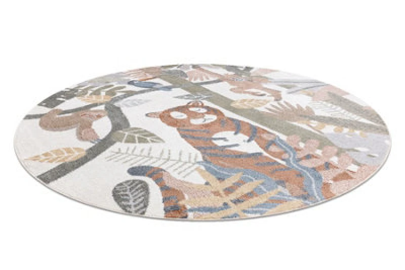 Image of RugsX Carpet Bono 8426 Circle Jungle, Wild Animals Cream / Dark Gold Circle 100 Cm