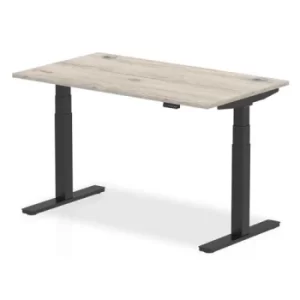 Image of Air 1400 x 800mm Height Adjustable Desk Grey Oak Top Cable Ports Black Leg