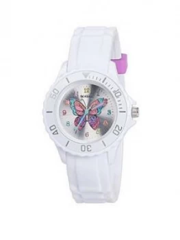 Image of Tikkers Tikkers Silver Sunray Butterfly Print Dial White Silicone Strap Kids Watch, One Colour