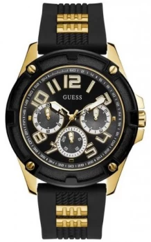 Image of Guess Mens Delta Black Rubber Strap Black Dial Watch