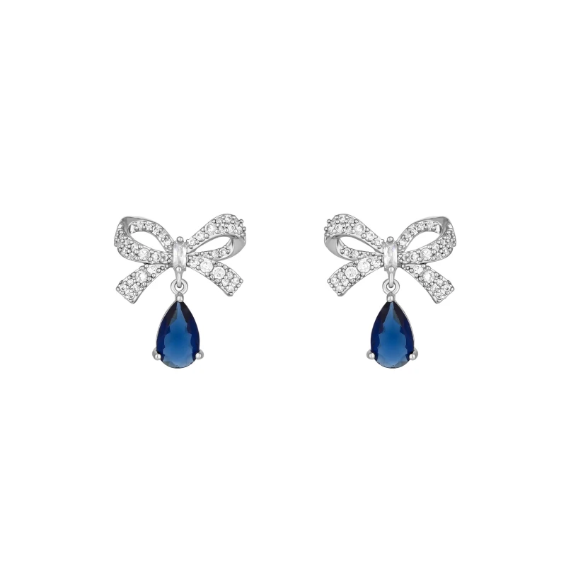 Image of Jon Richard Rhodium Plate Cubic Zirconia Bow And Blue Peardrop Jewellery Sets One Size Silver 70551011000