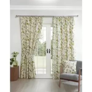 Image of Sundour Grove Floral Pencil Pleat Curtains Fennel 66x72 - Green
