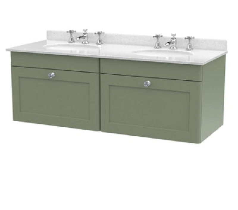 Image of nuie 1200mm Wall Hung 2 Drawer Vanity & Marble Top - Satin Green CLC894WR6
