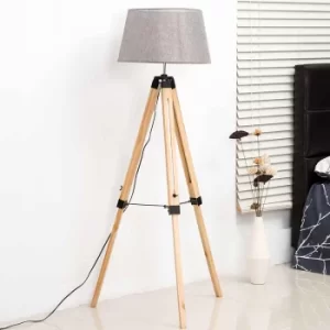 Image of Grey Shade Classic Adjustable Height Wooden Tripod Floor Lamp, none
