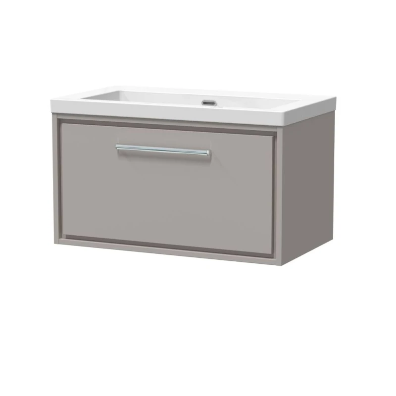 Image of Balterley Modern Bathroom 1 Soft Close Drawer Wall Hung Vanity Unit Fireclay Basin, Pebble Grey, 800mm