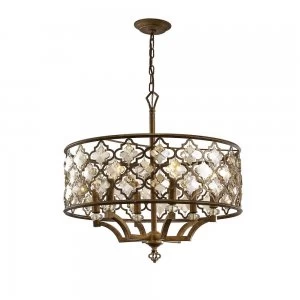 Image of Cylindrical Ceiling Pendant 6 Light E14 Mocha, Teak Plated Crystal