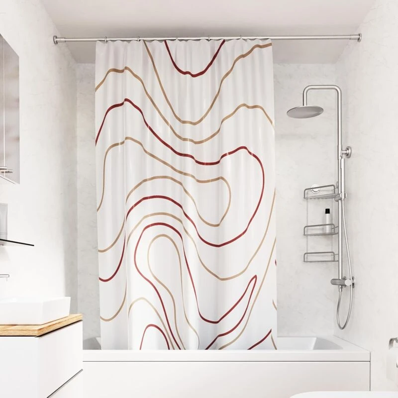 Image of Croydex Croydex Shower Curtain with Pink Swirl Design - 100% Polyester with a Weighted Hem, Machine Washable and coated with Proseal for Water Repelle