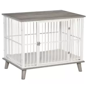 Image of Pawhut Small To Medium Dog Crate And End Table - Grey