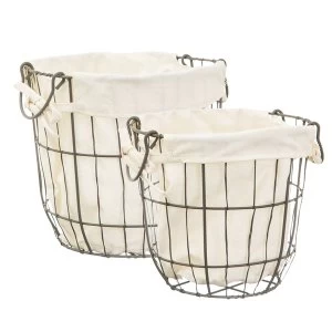 Image of Sass & Belle (Set of 2) Round Wire with Lining Storage Baskets