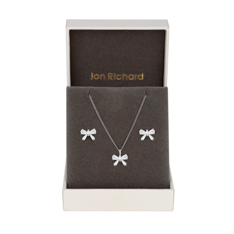 Image of Jon Richard Rhodium Plated Bow Earring And Pendant Set - Gift Jewellery Sets One Size Silver 70545711000