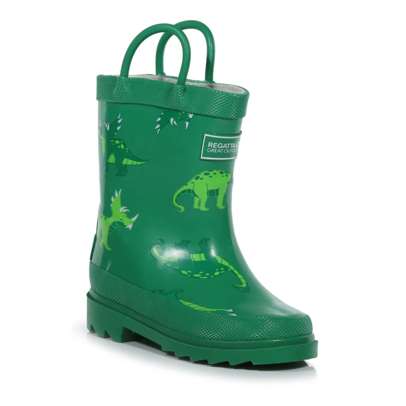 Image of Regatta Boys Puddleduck Welly Printed Full Rubber Wellington Boots UK Size 12 (EU 31) Jelly Bean Dino RKF451-RPA-12