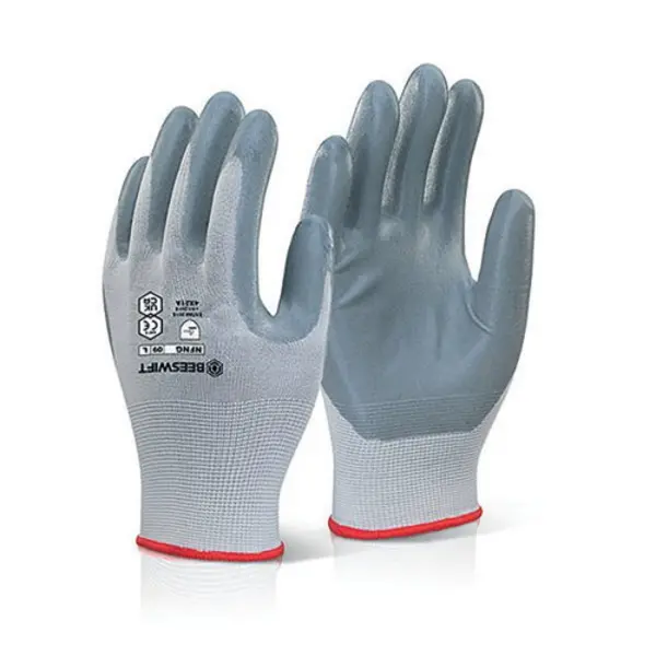 Image of Beeswift Beeswift Nitrile Foam Nylon Gloves Grey 07 NFNG07