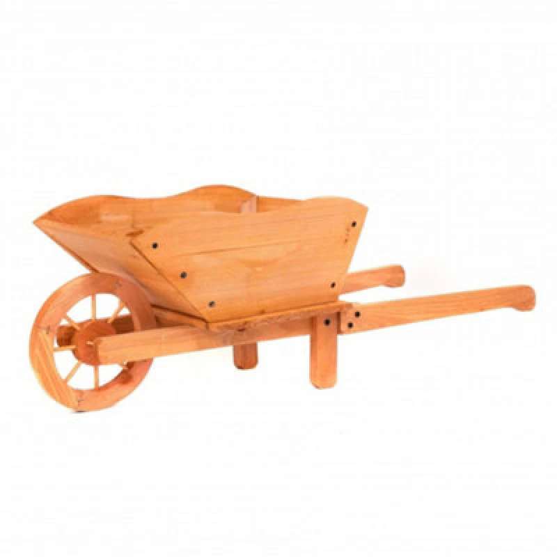 Image of Oypla Wooden Wheelbarrow Planter Ornamental Plant Pot Brown