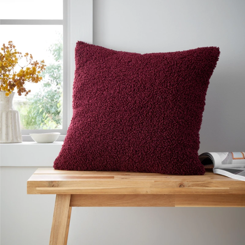 Image of Catherine Lansfield So Soft Velvet Boucle Cushion Cushions 45x45cm Red 42494524045